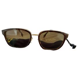 Fendi óculos de sol casco de tartaruga e metal dourado Marrom Dourado