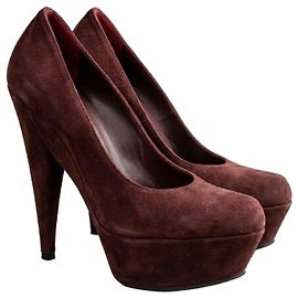 Escarpins à plateforme en daim Yves Saint Laurent Trib Too Bordeaux