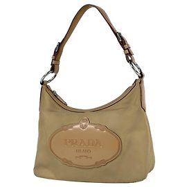 Bolsa de ombro Prada em nylon e couro bege Bege