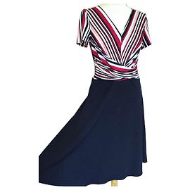 Autre Marque Bréal Abito a Righe Seventies Nero Bianco Rosso Beige
