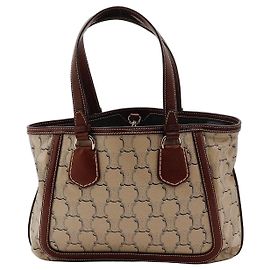 Céline Saco Tote Celine Canvas Leather Monogram Marrom Bege