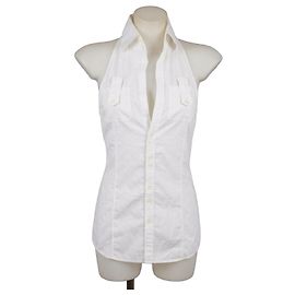 Dsquared2 Camisa Halter Decote em V Branca de Algodão Branco