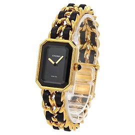 Reloj Chanel Première Oro Amarillo Cuero Negro Negro Dorado