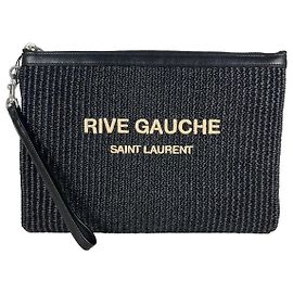 Saint Laurent Rive Gauche Clutch aus Stroh und Leder Schwarz