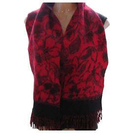 Jean-Louis Scherrer Cachecol de lã floral vermelho e preto