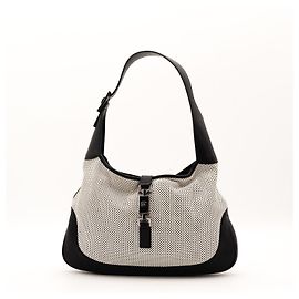 Bolsa Hobo Gucci Jackie 1961 em couro e canvas Preto Branco