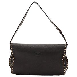 Céline Bolsa de ombro Celine em couro preto com tachas douradas Preto
