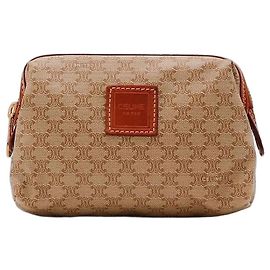 Céline Bolsa de Cosméticos Celine Triomphe Canvas Leather Brown Marrom