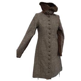 Autre Marque Ringspun Cappotto Invernale in Tweed e Velluto Marrone Grigio