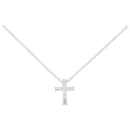 Autre Marque K10 White Gold Cross Diamond Necklace Silvery