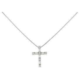 Autre Marque Collana Croce in Oro Bianco Au750 e Diamanti Argento