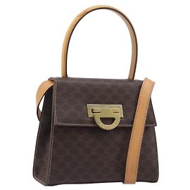 Céline CELINE Macadam Canvas Handtasche PVC Leder 2way Braun Gold Andere