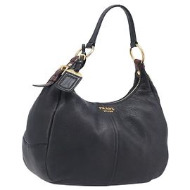 Bolsa de Ombro PRADA em Couro Vittero Dino Preto Dourado Outro