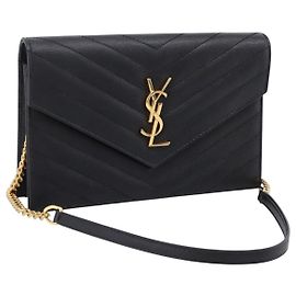 Autre Marque Saint Laurent Cassandra Chain Shoulder Bag Leather Black Gold Altro