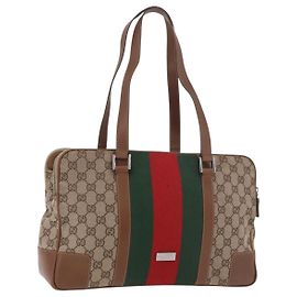 GUCCI GG Canvas Web Sherry Line Tote Bag Beige Silber Rot Andere