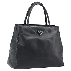 PRADA Hand Bag Leather Black Silver Other