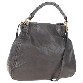 Miu Miu Handtasche Leder 2way Grau Gold Andere
