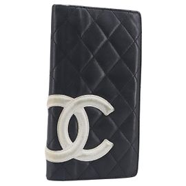 CHANEL Cambon Line Cartera Larga Piel de Cordero Negro Blanco CC Otro