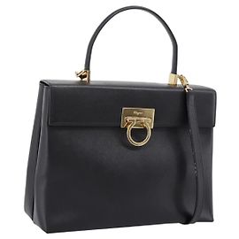 Salvatore Ferragamo Sac à main Gancini Cuir 2way Noir Or Autre