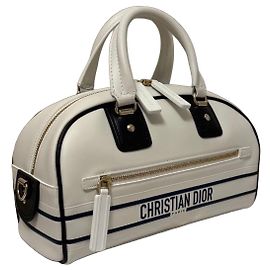Christian Dior White and Blue Leather Handbag Black White Blue