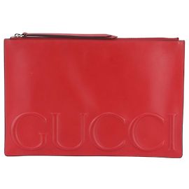 Gucci XL 421853 Leather Clutch Pouch Red