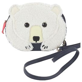 Kate Spade Polar Bear Leder-Schultertasche mit Kette Weiß Marineblau