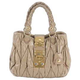 Miu Miu Matelassé Gathered Leather Tote Bag Beige