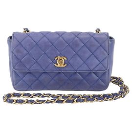 Bolsa de Ombro Chanel Mini Matelassé em couro de cordeiro Azul Dourado