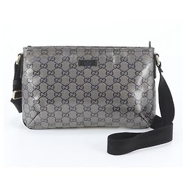 Gucci GG Crystal Leather Shoulder Bag Black Golden