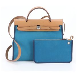 Hermès Hermes Herbag Zip PM Leder Tote Bag Blau Türkis