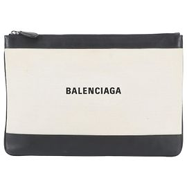 Pouch Clutch Balenciaga Navy Clip in pelle e canvas Nero Crudo
