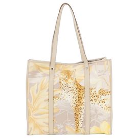 Salvatore Ferragamo Leopard Print Leather Tote Bag Beige Yellow