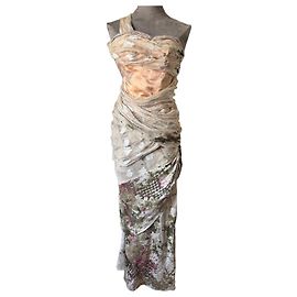Christian Lacroix trägerloses langes Blumenkleid Pink Mehrfarben Beige