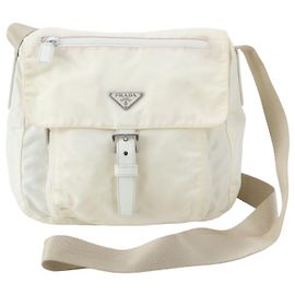 Bolso de hombro de cuero y nylon Tessuto con logotipo triangular Prada Blanco
