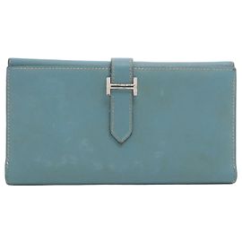 Hermès Hermes Bearn Langbeutel aus blauem Leder Blau