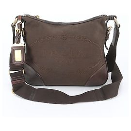 Prada Leather Canvas Messenger Bag Brown