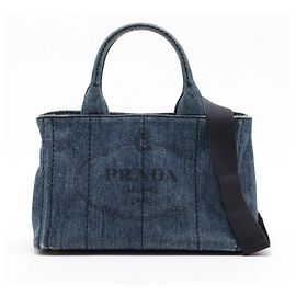 Bolsa de Ombro Prada Canapa Denim Blue com Logotipo Triangular Azul