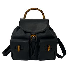 Gucci Vintage Bamboo Leather Backpack Black