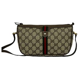 Bolsa de ombro em couro GUCCI Sherry Line com padrão GG Marrom Vermelho Verde