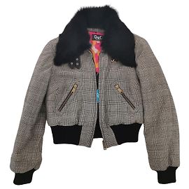 Dolce & Gabbana D&G Giacca Bomber in Lana Stampa Floreale Multicolore Grigio
