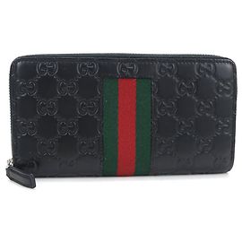 Gucci Black Leather Long Wallet Black
