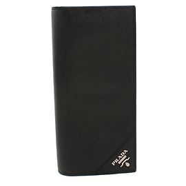 Cartera larga Prada plegable en piel de becerro negra Negro
