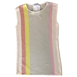 Canotta Chanel in Cashmere e Seta Multicolore Rosa Grigio Crudo Giallo