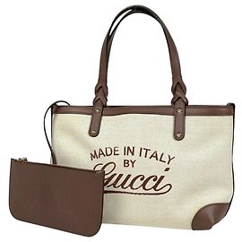 Saco Tote Gucci em lona e couro bege e castanho Marrom