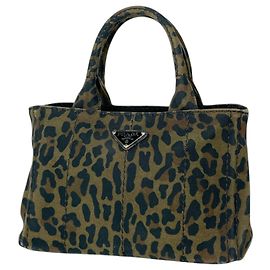 Prada Beige and Green Canvas Handbag Beige Green