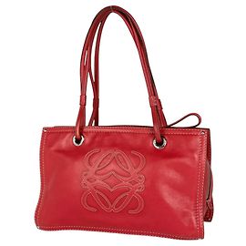 Bolsa de Ombro em Couro Anagram Loewe em Red Vermelho