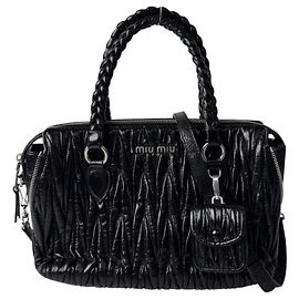 Miu Miu Matelassé Shine Leather Handbag Black