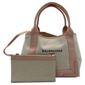 Balenciaga White Canvas Navy Cabas Tote S White Cream