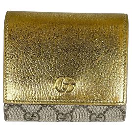 Gucci Bi-Fold GG Supreme Wallet Beige Gold Beige Golden