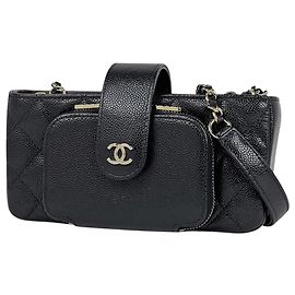 Borsa a tracolla Chanel in vitello grana nera Nero